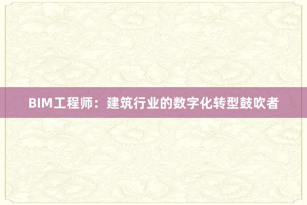 BIM工程师：建筑行业的数字化转型鼓吹者